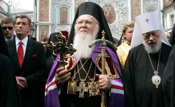 Ecumenical Patriarch Bartholomew I of Constantinople, center, in 2008.