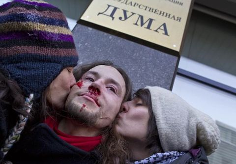 Igor Tabakov / MT Protesters at the gay rights rally.