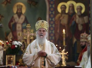 Patriarch Irinej serves liturgy in Belgrade on Tuesday (Tanjug)
