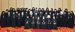 The Hierarchs participating in the Assembly of Canonical Orthodox Bishops of North and Central America following the first day of their 4th Annual Meeting in Chicago (photo © Dimitrios Panagos/GOA)