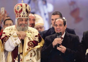 EGYPTIAN PRESIDENT Abdel Fattah al-Sisi speaks next to Coptic Pope Tawadros II. (photo credit:REUTERS)