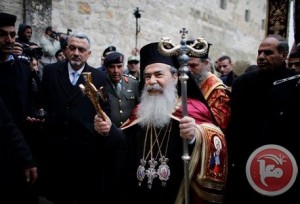 Patriarch Theophilos arriving in Manger Square during Christmas in 2013