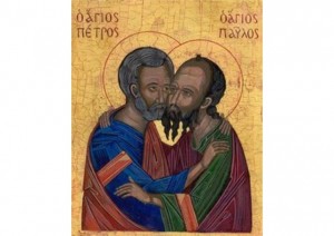 The icon of Christian Unity in the Orthodox tradition shows the Apostles Peter and Paul embracing each other.