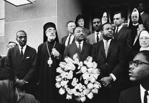 Archbishop Iakovos and other civil rights leaders with Martin Luther King Jr in Selma.