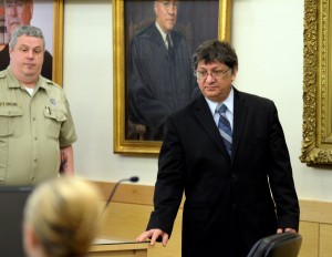 Bangor, ME -- April 27, 2015 --  Adam Metropoulos (right), 53, a former priest at St. George Greek Orthodox Church in Bangor, was sentenced Monday at the Penobscot Judicial Center to 12 years in prison with all but 6 1/2 years suspended for sex crimes involving children. Linda Coan O'Kresik | BDN
