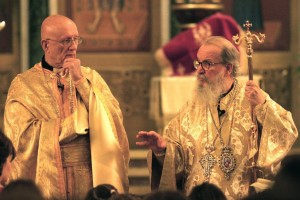 The Rev. John T. Tavlarides, left, with Archbishop Demetrios of the Greek Orthodox Archdiocese of America. (Juana Arias/The Washington Post)