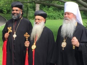 Metropolitan Tikhon with Catholicos Mar Thomas Paulose II and Metropolitan Zachariah at the Muttontown, NY headquarters of the Malankara Church’s Northeast American Diocese in July 2015.