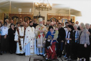 Archbishop Nathaniel with monastics, visiting clergy and faithful after the Divine Liturgy at Holy Resurrection Monastery in Temecula, CA.