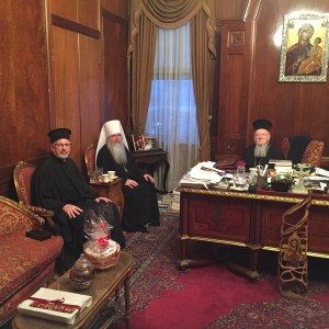 His Beatitude, Metropolitan Tikhon accompanied by OCA Chancellor Fr John Jillions in an audience with His Holiness, Patriarch Bartholomew.