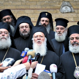 Ecumenical Patriarch Bartholomew I of Constantinople (c) addresses the media in Istanbul, Turkey. Church unity over the long-awaited Pan-Orthodox Church council is eroding just days before it is set to convene