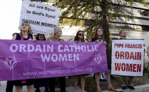 Reuters Demonstrators call on the Catholic Church to ordain women priests during Pope Francis' visit to the Cathedral of St Matthew the Apostle in Washington during his visit to the US last year.