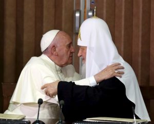 Reuters Pope Francis, head of the Catholic Church, met Russian Orthodox Patriarch Kirill in Havana earlier this year. 